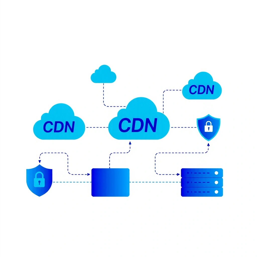 Cloud hosting service icons representing CDN and security services