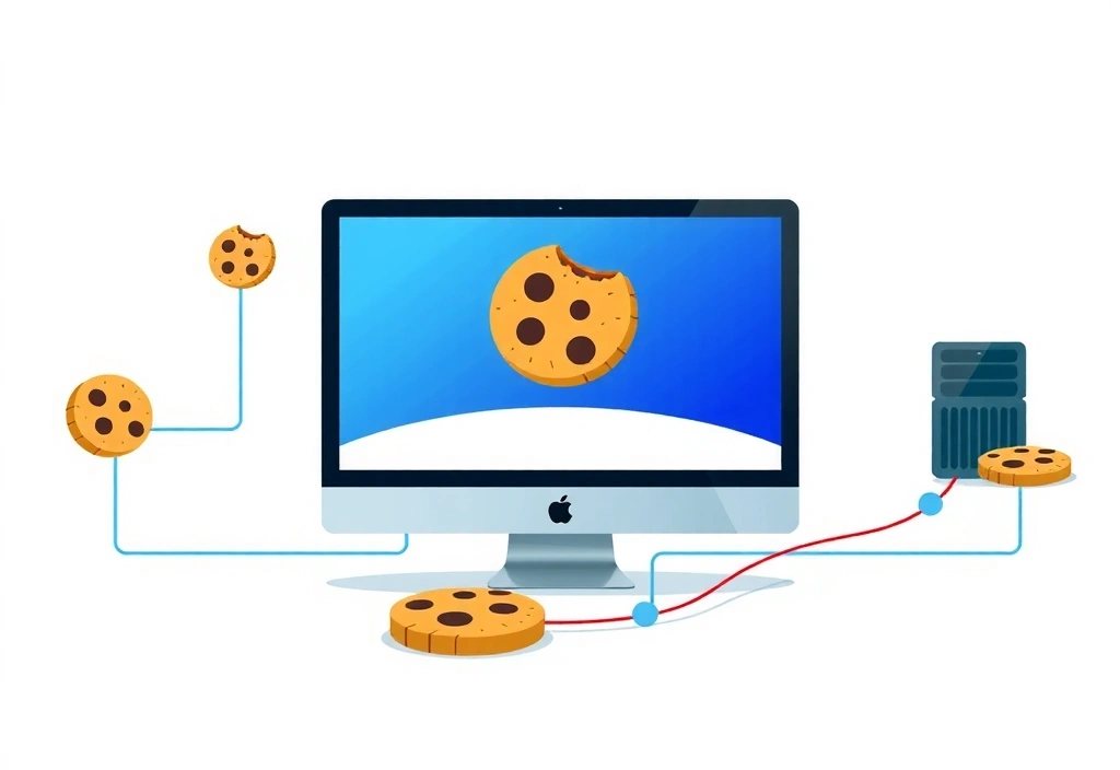 Digital cookies visualization showing data flow between user device and web server