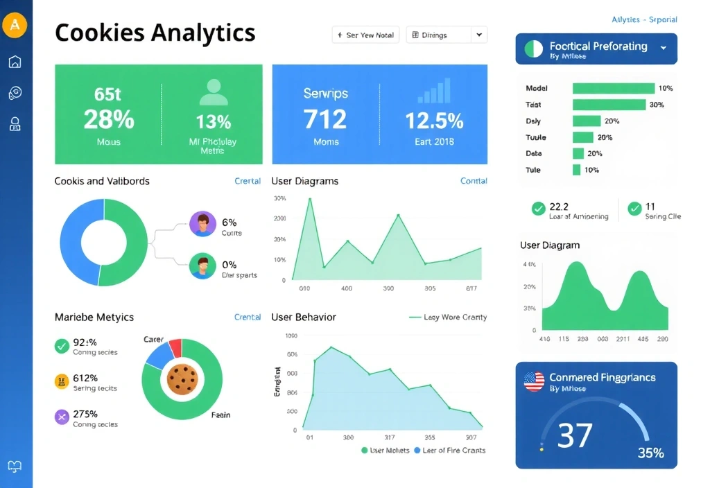 Website analytics dashboard showing cookie usage statistics and user behavior metrics